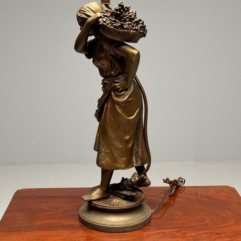 Metal Statue of a Woman Fruit Bearer, Mounted as Lamp, French, 1930s - 8