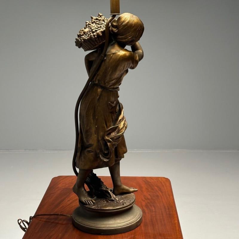Metal Statue of a Woman Fruit Bearer, Mounted as Lamp, French, 1930s - 9