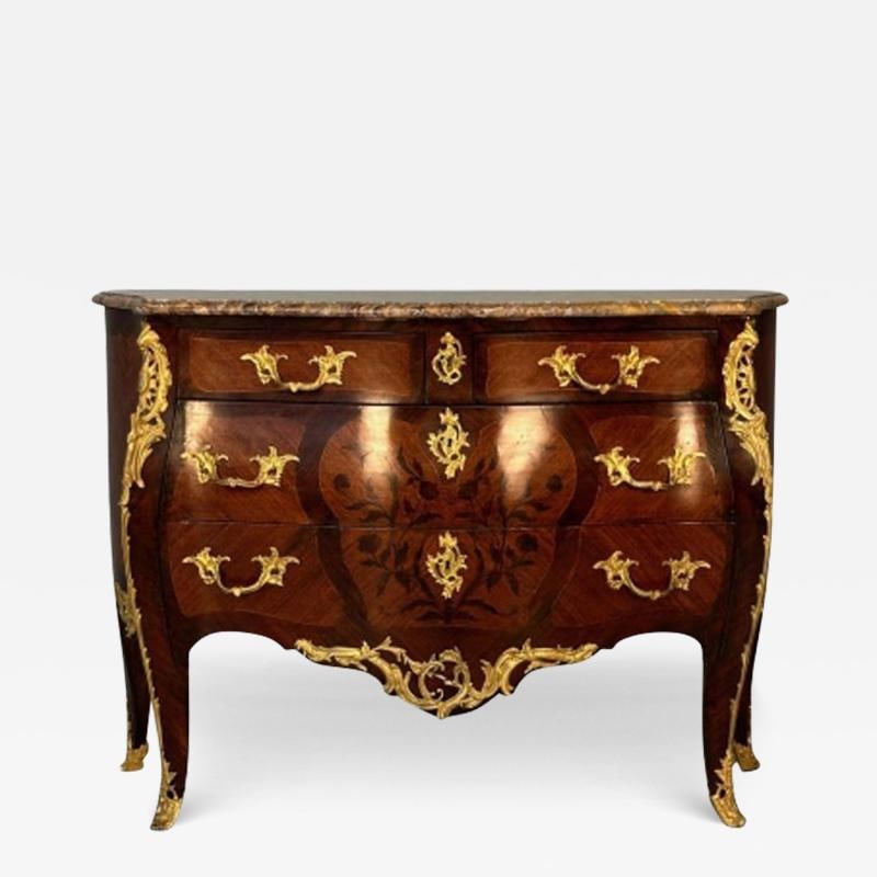19th Century French Bombe Louis XV Style Marble Top Commode with Floral Inlays (1 of 12)