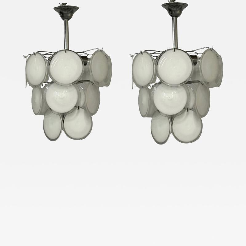 Mid-Century Modern Style Small White Murano Glass Disk Chandeliers / Pendants (1 of 10)