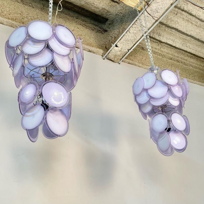 Pair of Mid-Century Modern Style Purple Murano Glass Disk Chandeliers - 3