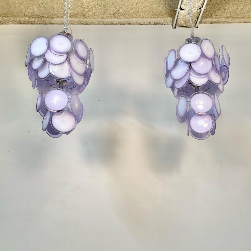 Pair of Mid-Century Modern Style Purple Murano Glass Disk Chandeliers - 6