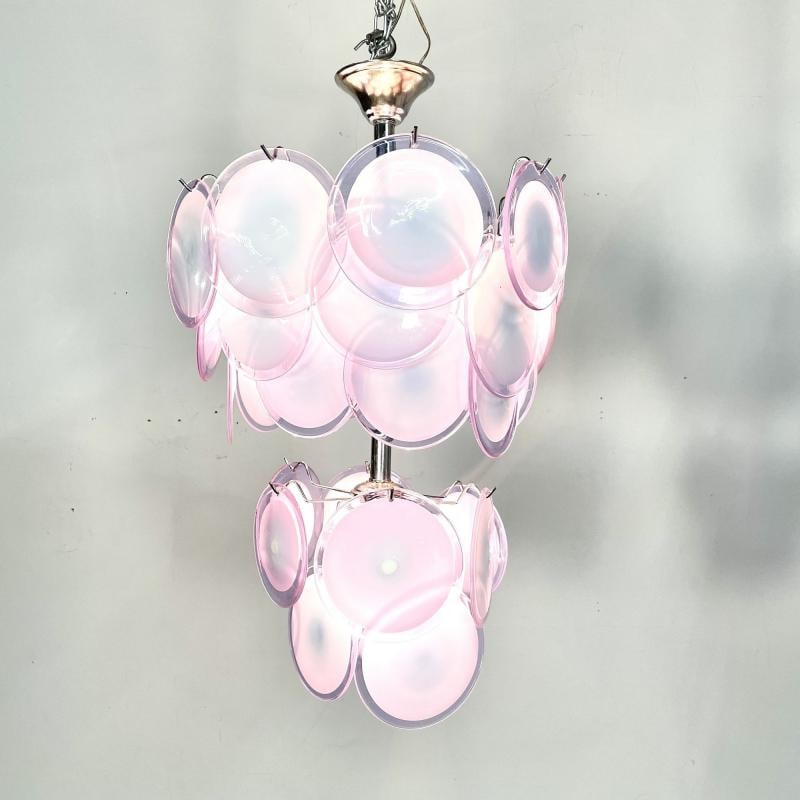 Pair of Mid-Century Modern Style Purple Murano Glass Disk Chandeliers - 7