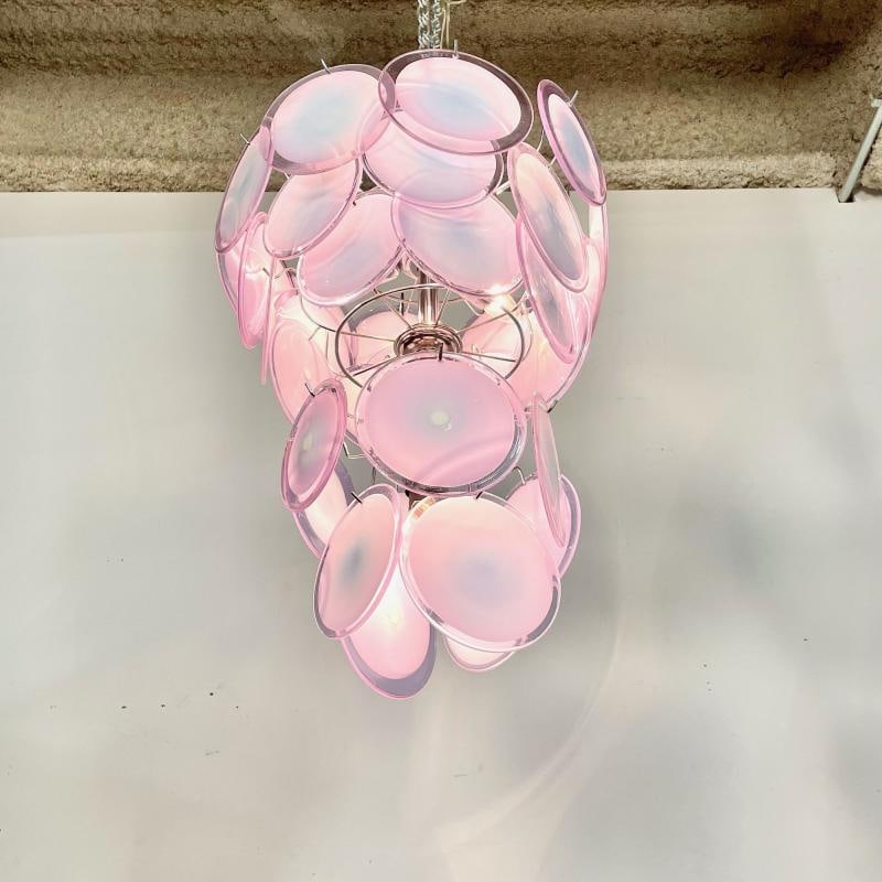 Pair of Mid-Century Modern Style Purple Murano Glass Disk Chandeliers - 8
