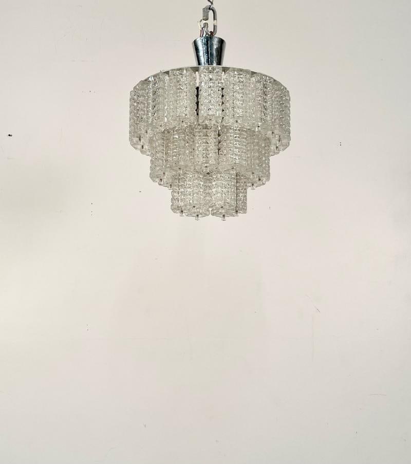 Small Austrian Mid-Century Modern Chandelier / Pendant by Kalmar, Three-Tier - 11