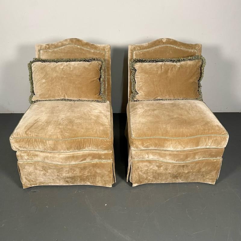 Pair of Louis XVI Style Mohair Slipper or Lounge Chairs, Traditional, Velvet - 3