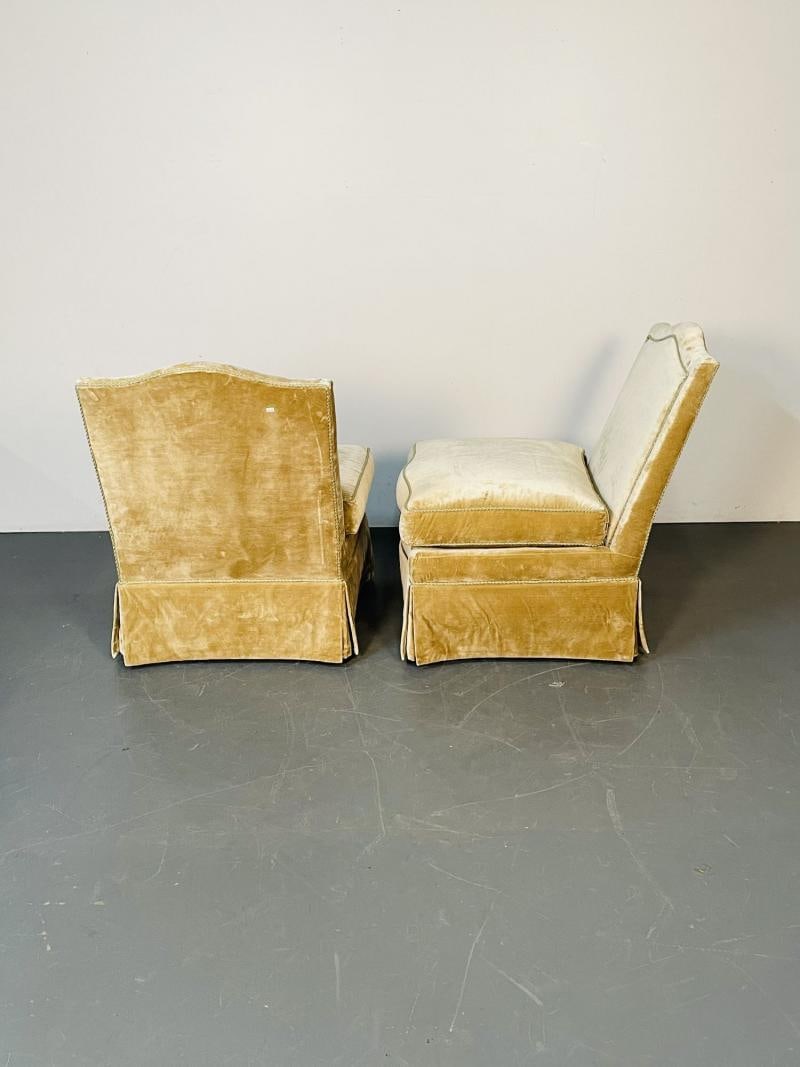 Pair of Louis XVI Style Mohair Slipper or Lounge Chairs, Traditional, Velvet - 4