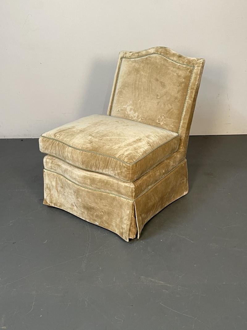 Pair of Louis XVI Style Mohair Slipper or Lounge Chairs, Traditional, Velvet - 5