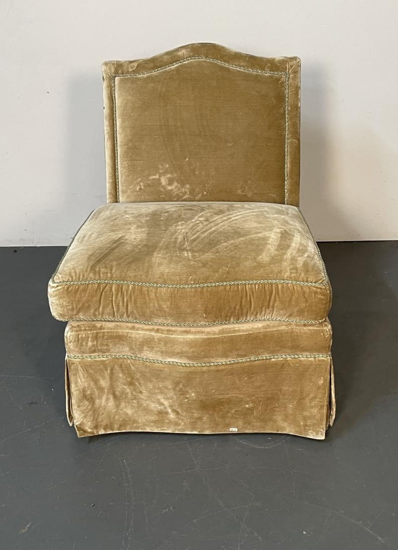 Pair of Louis XVI Style Mohair Slipper or Lounge Chairs, Traditional, Velvet - 6