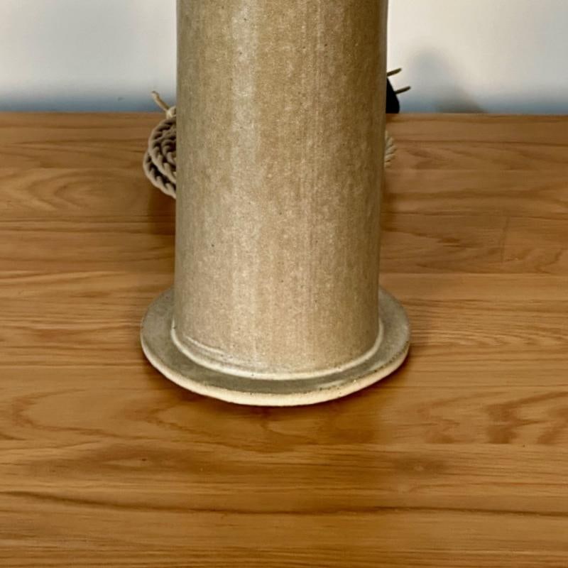 Pair Contemporary Stoneware Beige Glazed Ceramic Table / Desk Lamps, Parchment - 11
