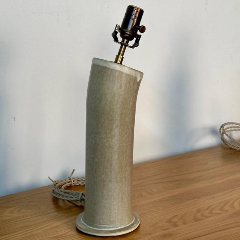 Pair Contemporary Stoneware Beige Glazed Ceramic Table / Desk Lamps, Parchment - 9