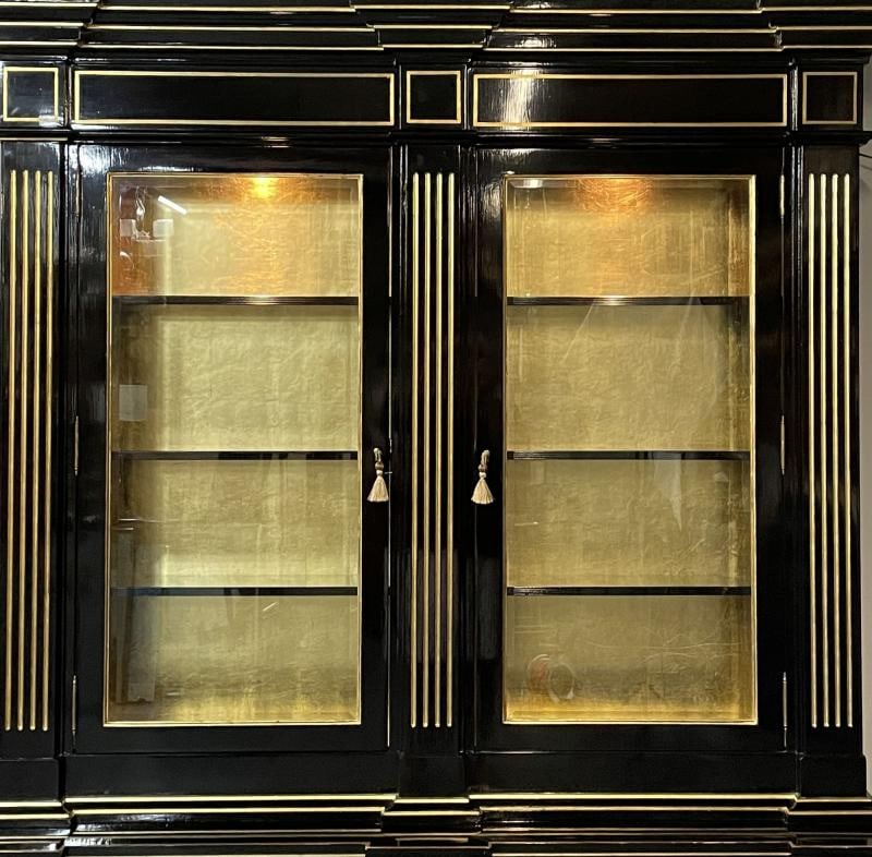 Hollywood Regency Maison Jansen Style Bookcase / Cabinet, Ebony, Gold Leaf - 11