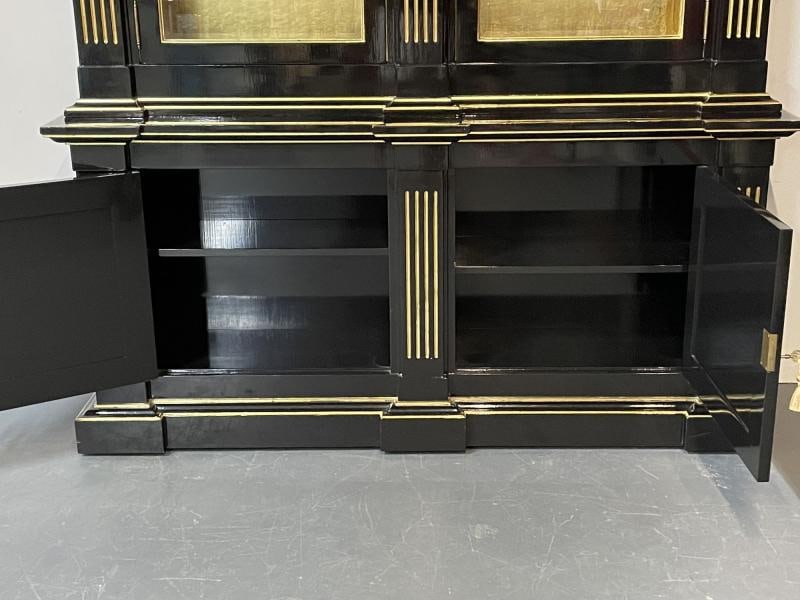 Hollywood Regency Maison Jansen Style Bookcase / Cabinet, Ebony, Gold Leaf - 8