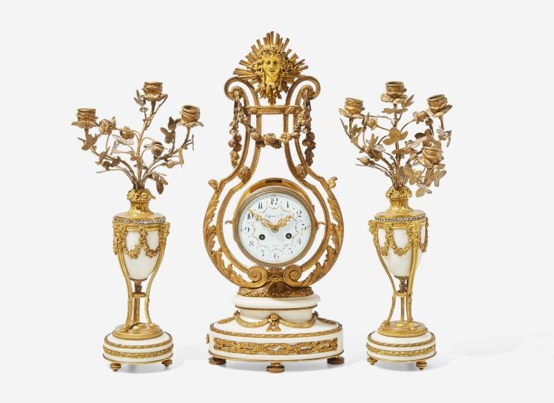 Tiffany & Co, French Louis XVI, Clock, Garniture Set, Bronze, Marble, France - 7