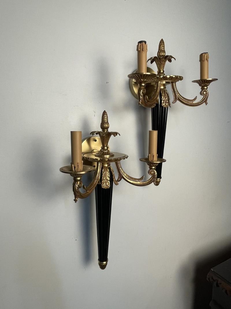 Pair of Louis XVI French Style Wall Sconces, Maison Bagues, Hollywood Regency - 2