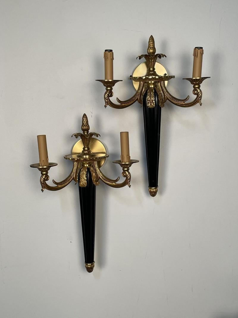 Pair of Louis XVI French Style Wall Sconces, Maison Bagues, Hollywood Regency - 4