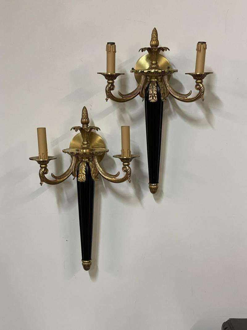 Pair of Louis XVI French Style Wall Sconces, Maison Bagues, Hollywood Regency - 5