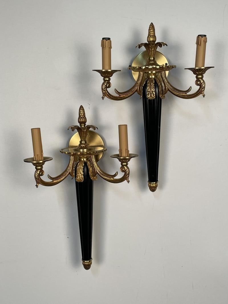 Pair of Louis XVI French Style Wall Sconces, Maison Bagues, Hollywood Regency - 7