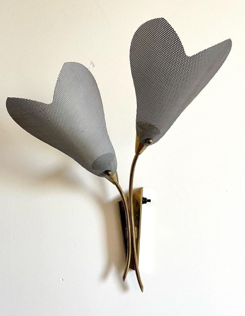 Pair of Italian Mid-Century Modern Sculptural Flower Sconces, Brass, 1940s - 8