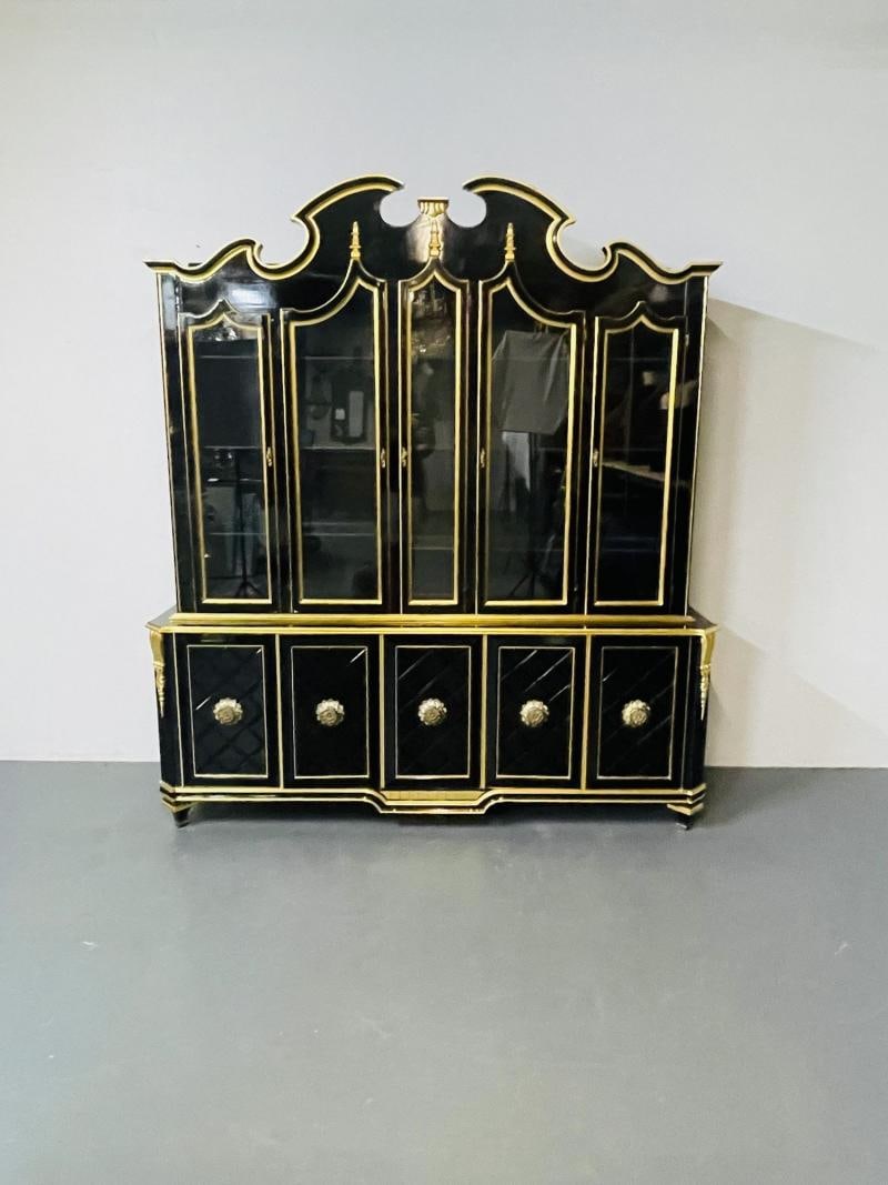 Hollywood Regency Style Bookcase / China Cabinet, Ebonized, Grosfeld House - 4
