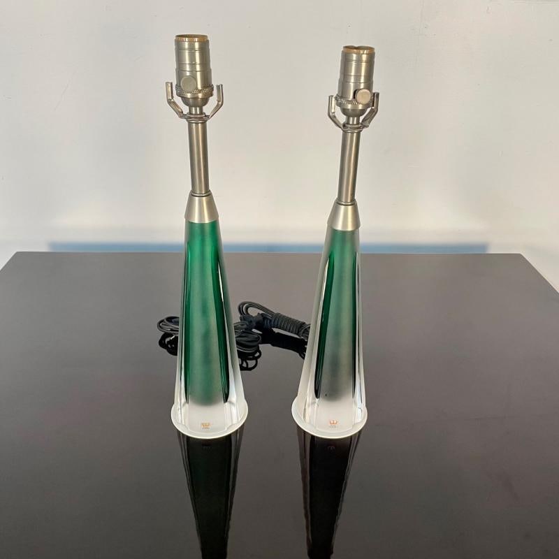 Pair of Swedish Mid-Century Modern Jade Green Kosta Lamps, Perfume Bottle Shape - 4