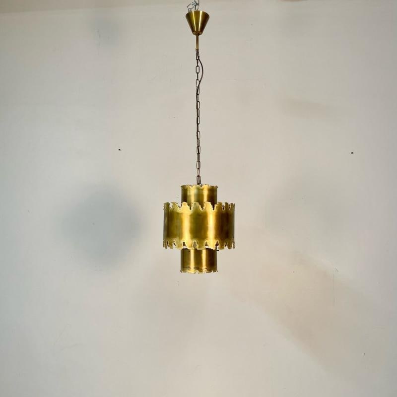 Mid-Century Modern Brutalist Chandelier / Pendant by Tom Greene, Patinated Brass - 2