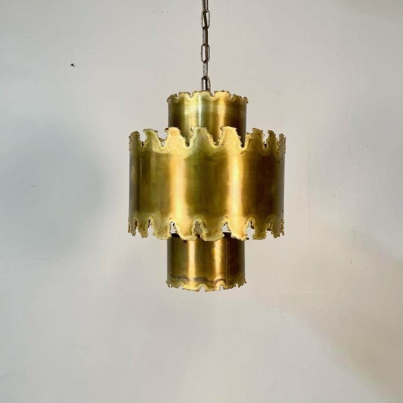 Mid-Century Modern Brutalist Chandelier / Pendant by Tom Greene, Patinated Brass - 3