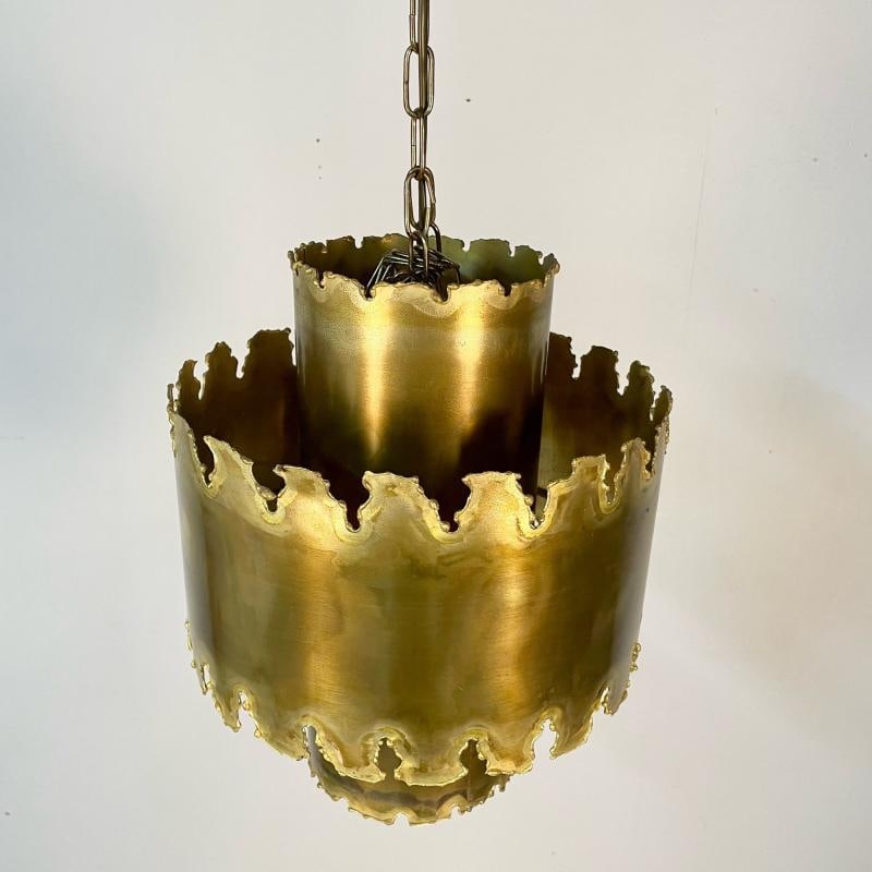 Mid-Century Modern Brutalist Chandelier / Pendant by Tom Greene, Patinated Brass - 4