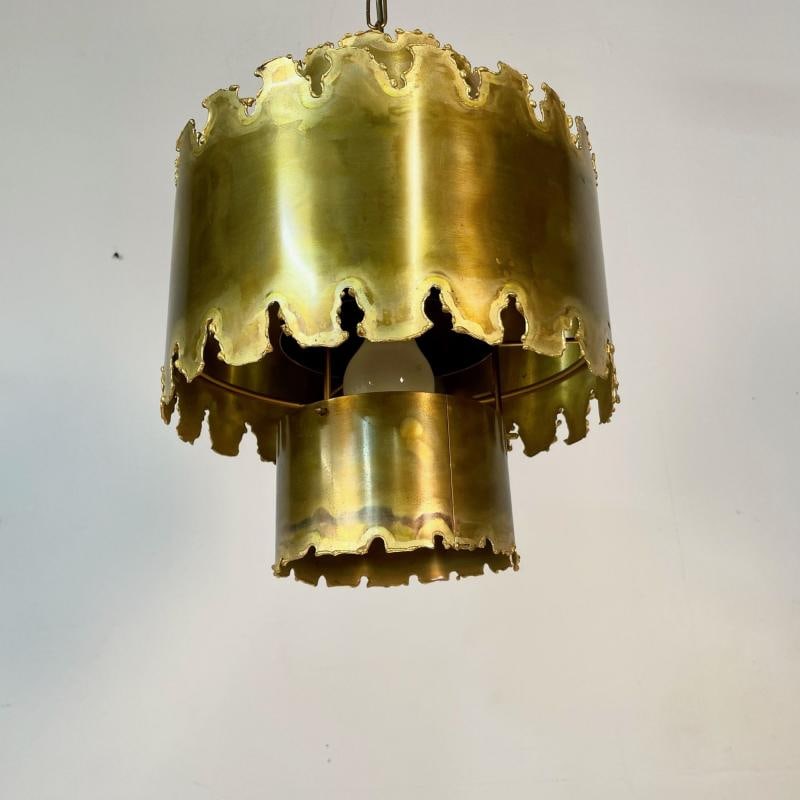 Mid-Century Modern Brutalist Chandelier / Pendant by Tom Greene, Patinated Brass - 5