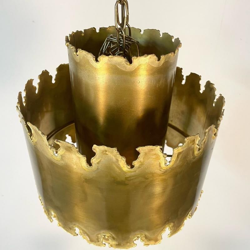 Mid-Century Modern Brutalist Chandelier / Pendant by Tom Greene, Patinated Brass - 6