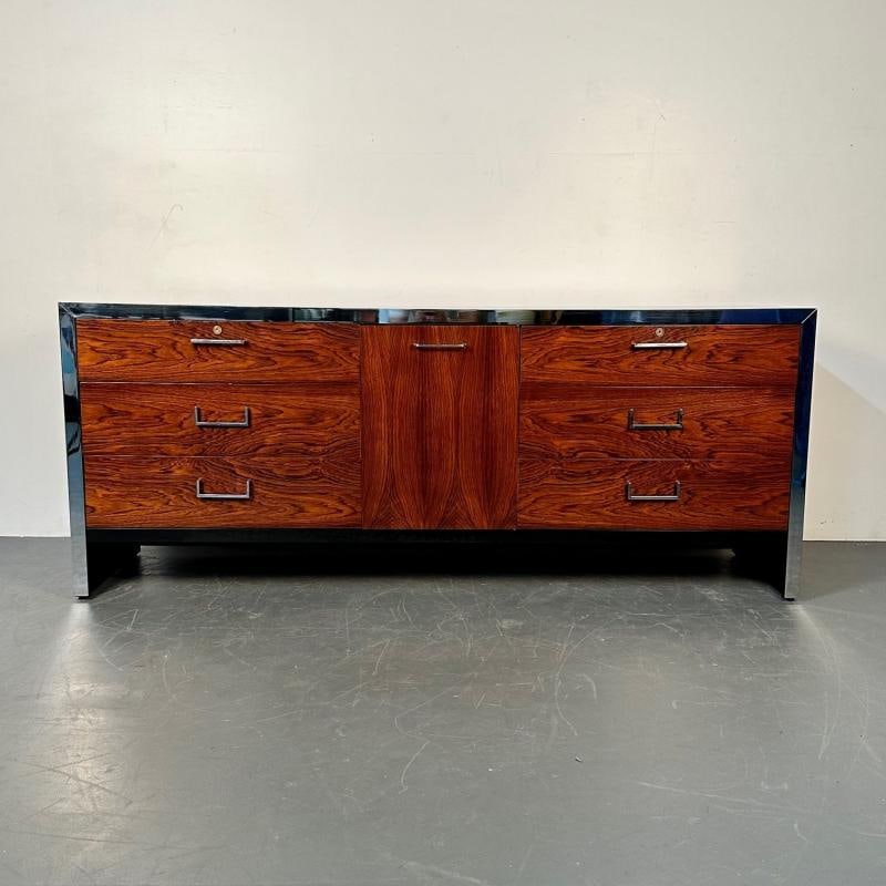 Mid-Century Modern Milo Baughman Rosewood Dresser for John Stuart, Chrome Accent - 2