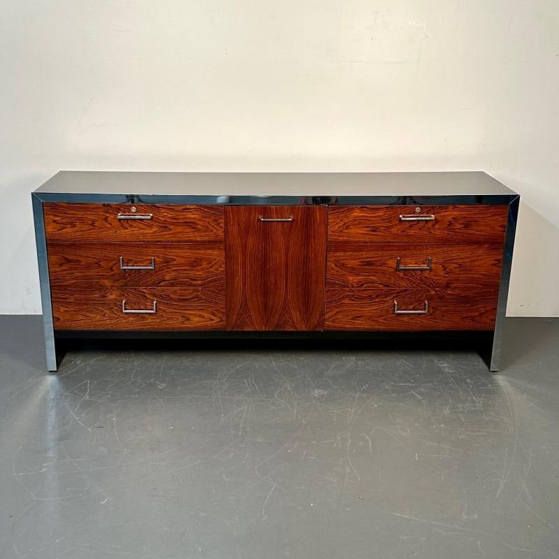 Mid-Century Modern Milo Baughman Rosewood Dresser for John Stuart, Chrome Accent - 3
