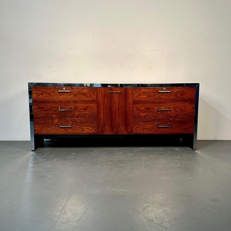 Mid-Century Modern Milo Baughman Rosewood Dresser for John Stuart, Chrome Accent - 5