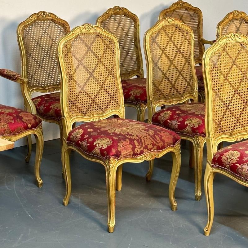 Set of Ten Louis XV Style Dining / Side Chairs, Clayed Gilt and Cane, French - 6