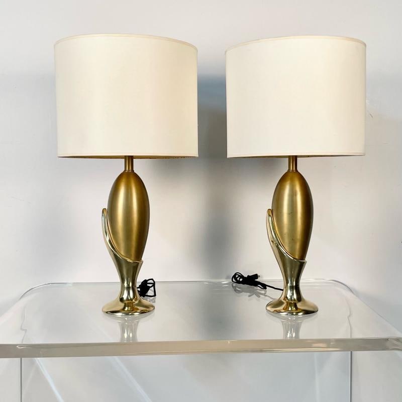 Pair of French Mid-Century Modern Sculptural Bronze Table / Desk Lamps - 2