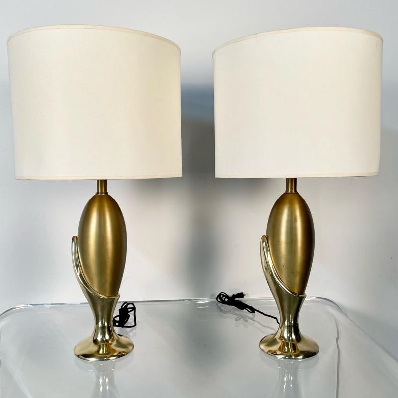 Pair of French Mid-Century Modern Sculptural Bronze Table / Desk Lamps - 3