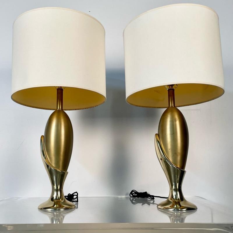 Pair of French Mid-Century Modern Sculptural Bronze Table / Desk Lamps - 5