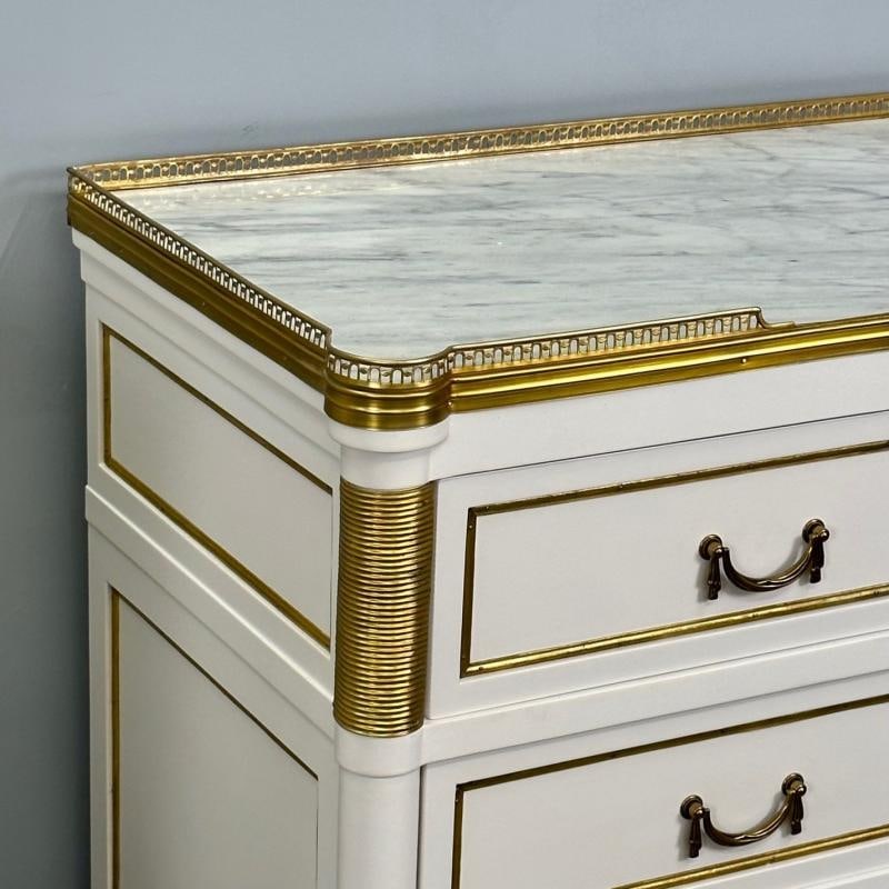 Maison Jansen Style, Louis XVI, Hollywood Regency, White Commodes, Marble Top - 10