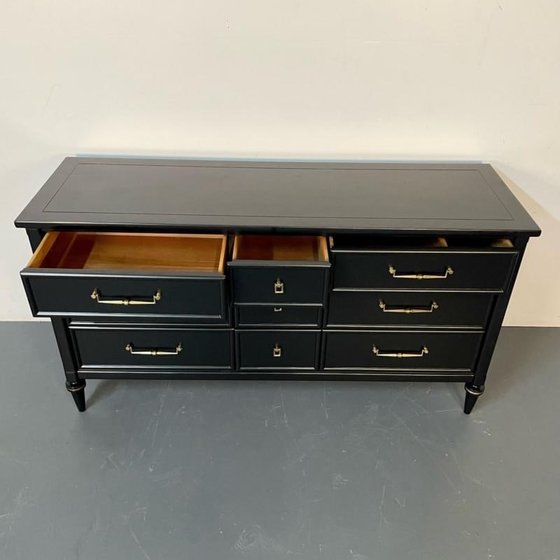 Louis XVI Black Matte Painted Dresser / Cabinet, Refinished, Brass Pulls - 10