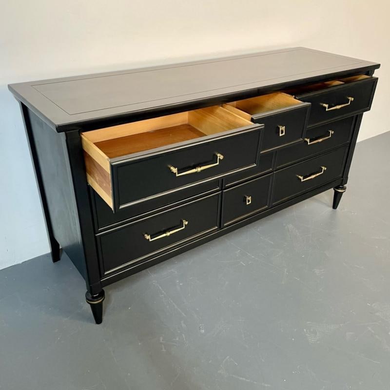 Louis XVI Black Matte Painted Dresser / Cabinet, Refinished, Brass Pulls - 11