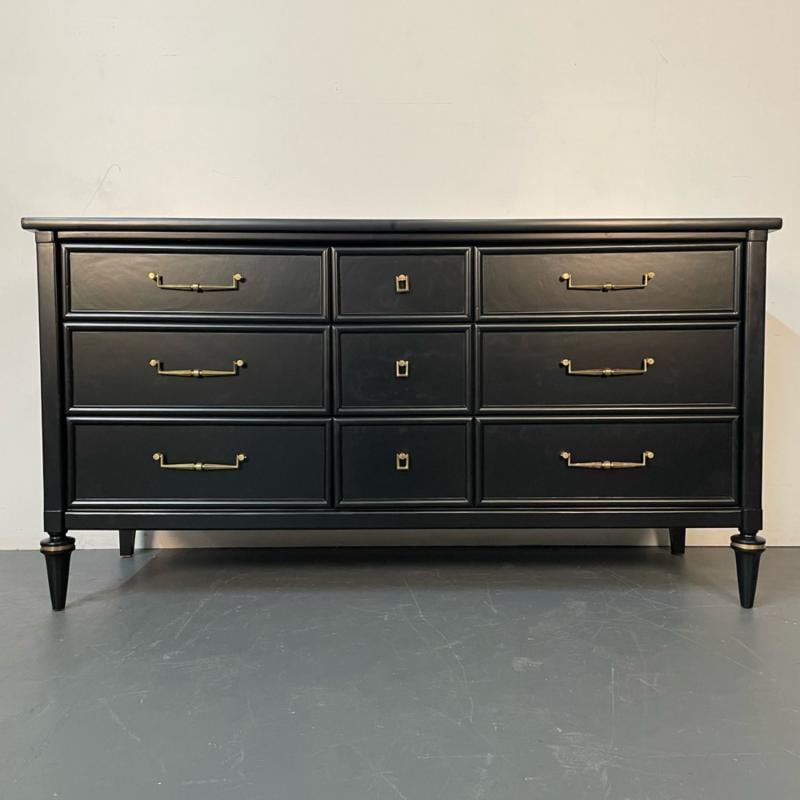 Louis XVI Black Matte Painted Dresser / Cabinet, Refinished, Brass Pulls - 2