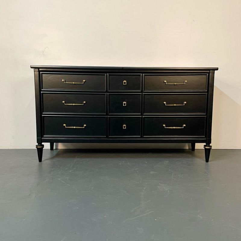 Louis XVI Black Matte Painted Dresser / Cabinet, Refinished, Brass Pulls - 3