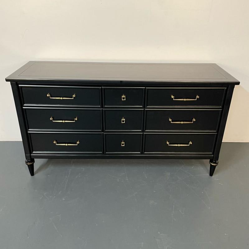 Louis XVI Black Matte Painted Dresser / Cabinet, Refinished, Brass Pulls - 4