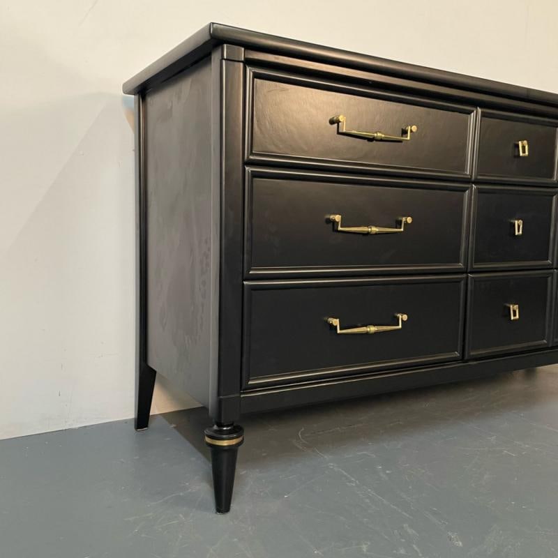 Louis XVI Black Matte Painted Dresser / Cabinet, Refinished, Brass Pulls - 5