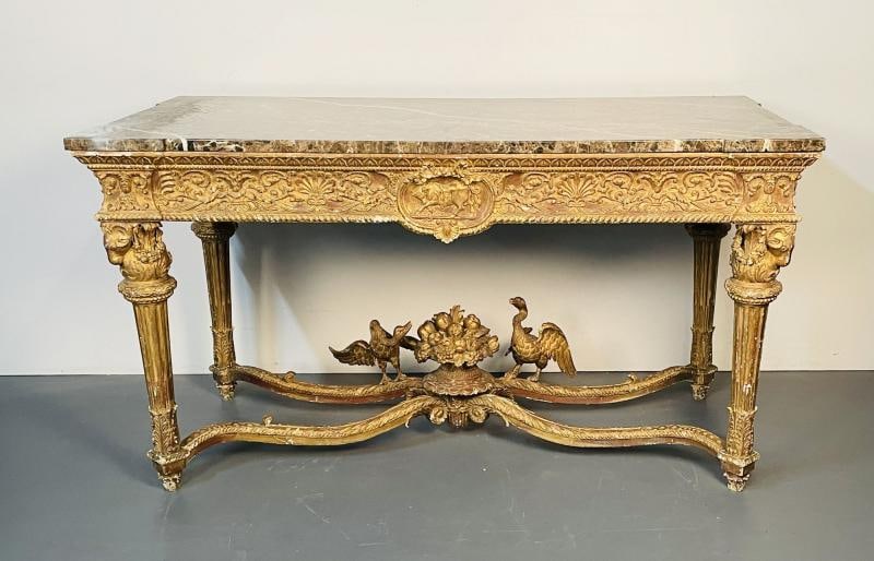 Italian Louis XVI Style Giltwood Console / Center Table, Hand Carved, Figural - 3