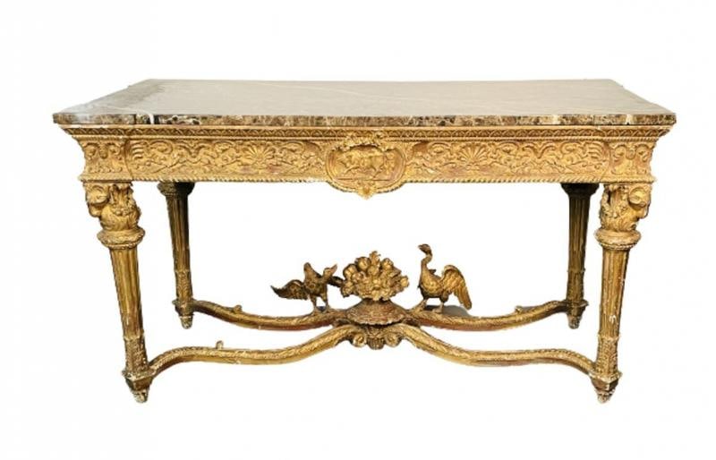 Italian Louis XVI Style Giltwood Console / Center Table, Hand Carved, Figural - 4