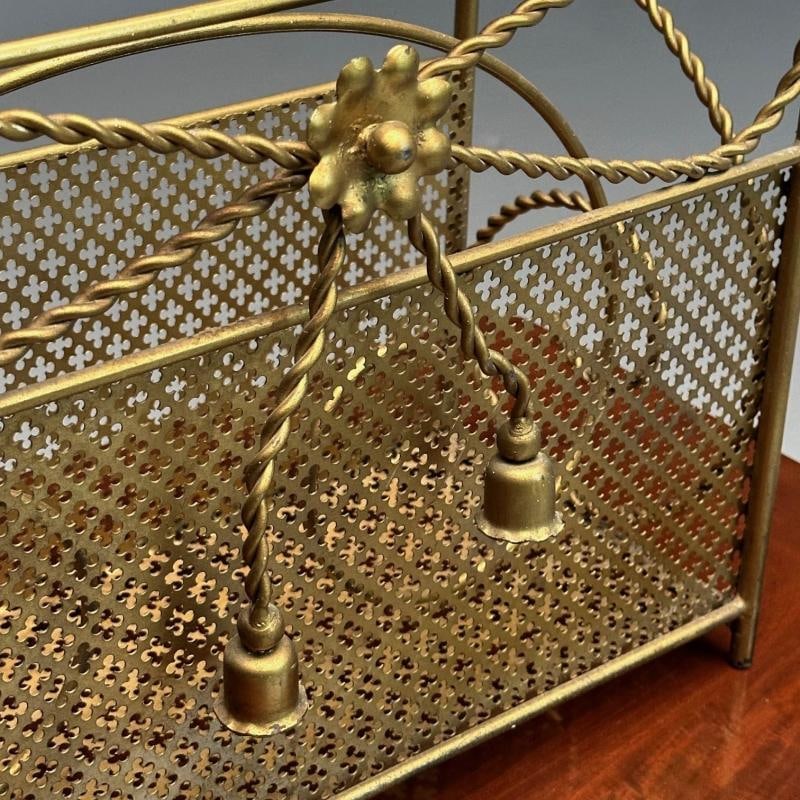 Hollywood Regency Gilt Bronze Magazine Rack, Rope an Tassel Form - 11