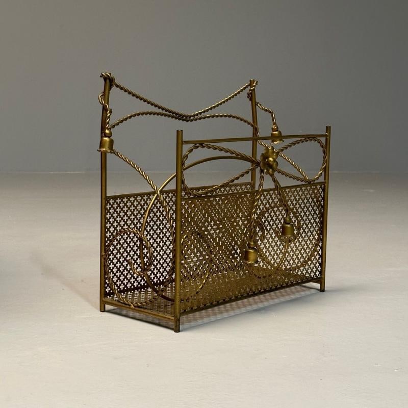 Hollywood Regency Gilt Bronze Magazine Rack, Rope an Tassel Form - 4