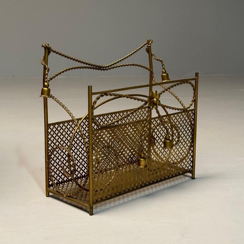 Hollywood Regency Gilt Bronze Magazine Rack, Rope an Tassel Form - 5