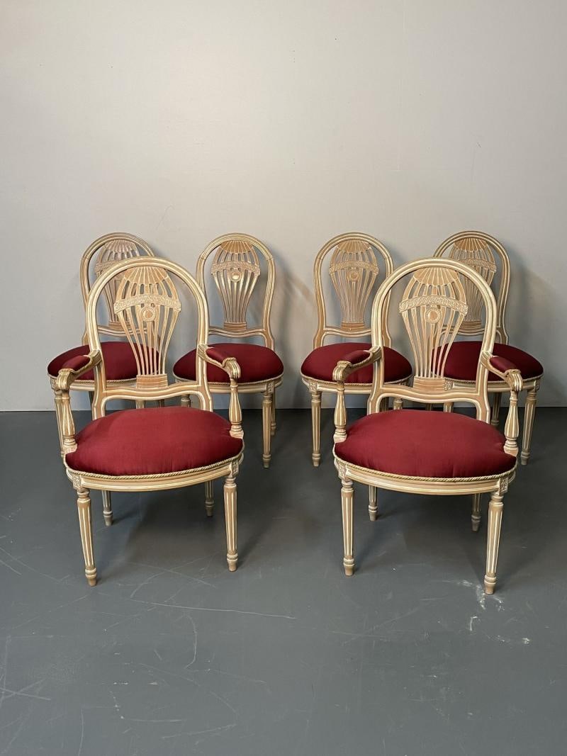 Six Louis XVI Maison Jansen Style Bleached Balloon Back Dining Chairs, Whitewash - 2